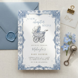 Invitation Berceau de bébé toile de chinoiserie bleue Cadeau 