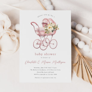 Invitation Berceau de bébé vintage rose pour la Baby Shower d