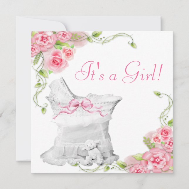 Invitation Berceau Élégant Rose Rose Baby Shower (Devant)