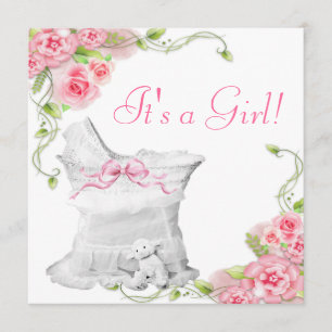 Invitation Berceau Élégant Rose Rose Baby Shower