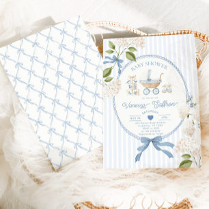 Invitation Berceau français de voiture ancienne Bleu Baby sho