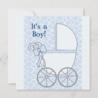 Invitation Berceau Girafe Bleu Fête de Naissance Bébé Garçon