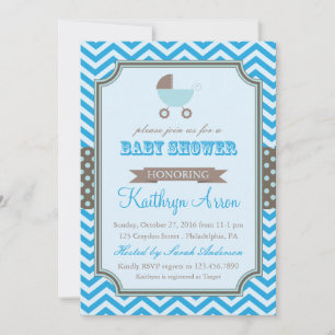 Invitation Berceau - Pois et Baby shower bleu Chevron