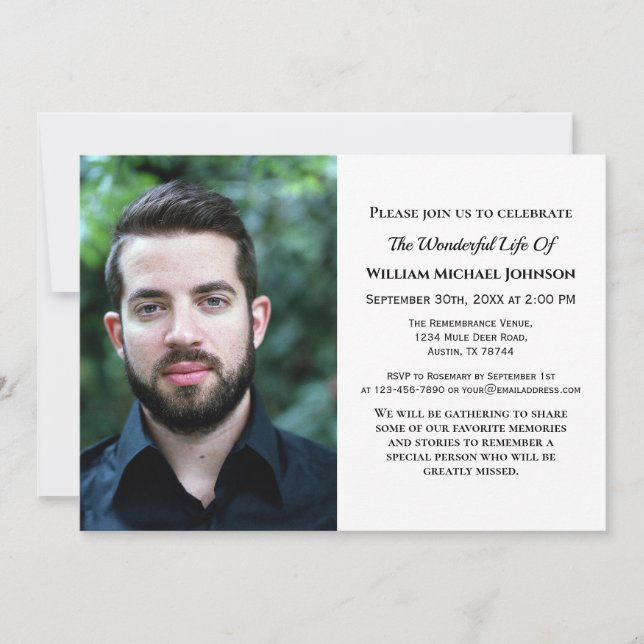 Invitation Bereavement Memorial Custom Photo Funérailles Symp (Devant)