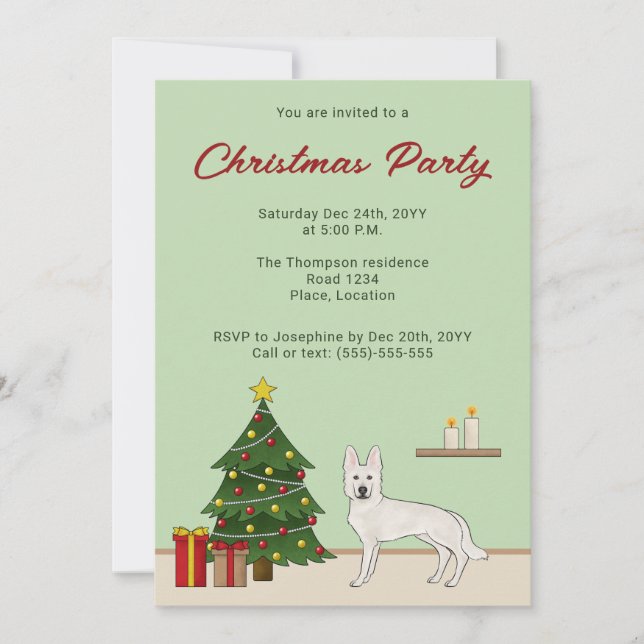 Invitation Berger Blanc Suisse Mignon Chien GSD Noël Vert (Devant)
