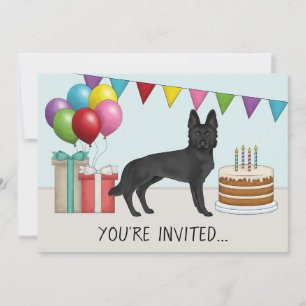 Invitation Berger noir allemand mignon chien coloré Anniversa
