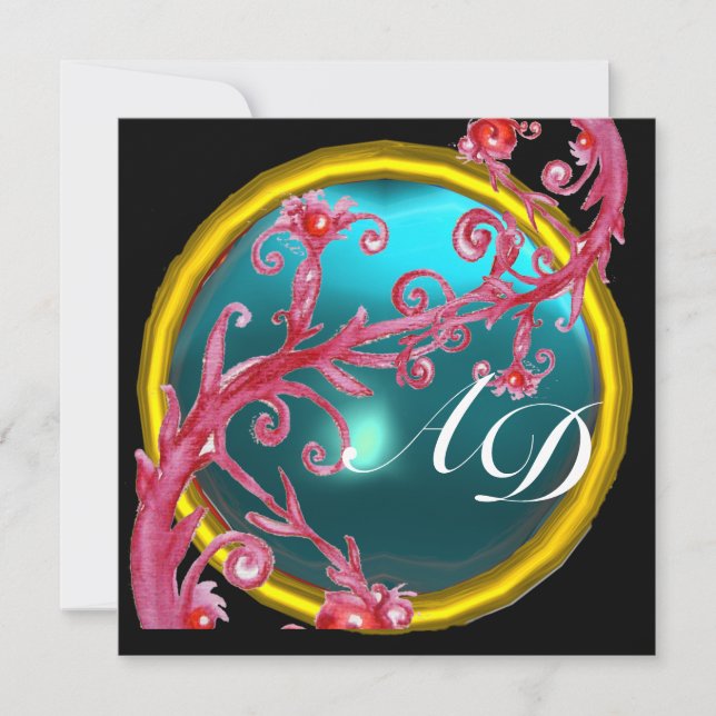 Invitation BÉRIES MAGIQUES 4,MONOGRAM bleu aquamarine (Devant)