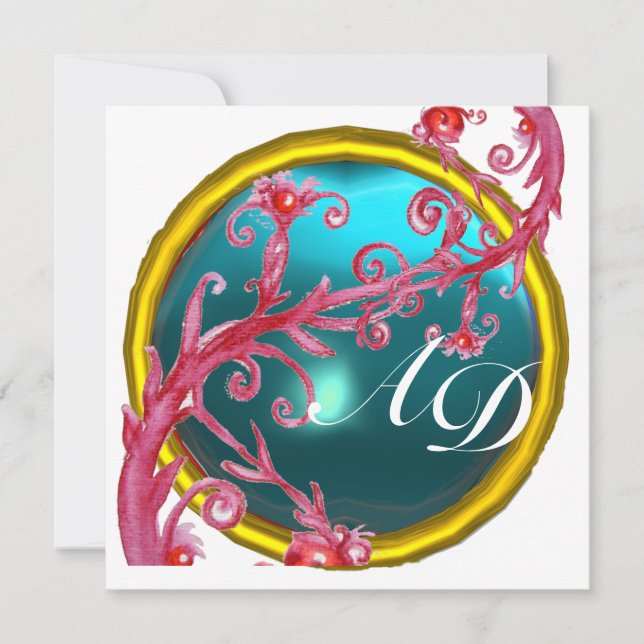 Invitation BÉRIES MAGIQUES 4,MONOGRAM bleu aquamarine (Devant)