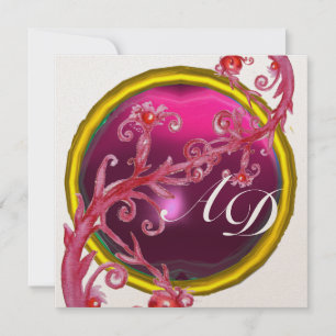 Invitation BÉRIES MAGIQUES 4,MONOGRAM bleu aquamarine or