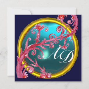 Invitation BÉRIES MAGIQUES 4,MONOGRAM bleu noir violet blanc