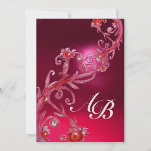 Invitation BÉRIES MAGIQUES 4,MONOGRAM rouge rubis or métalliq