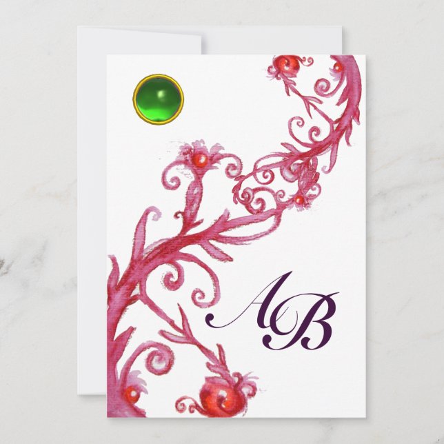 Invitation BÉRIES MAGIQUES, MONOGRAM blanc vert rouge violet (Devant)