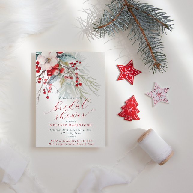 Invitation Berries d'hiver et feuillage Fête des mariées roug (Créateur téléchargé)