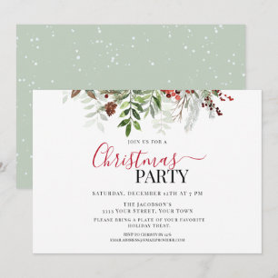 Invitation Berries et verdure Fête de Noël Floral