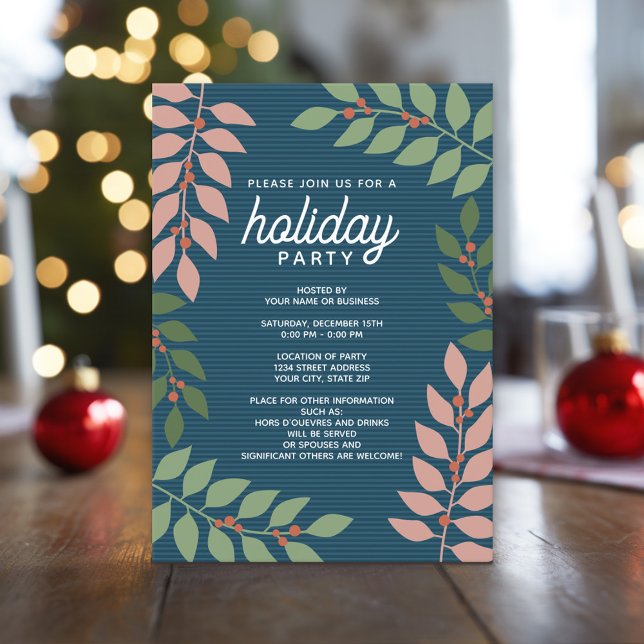 Invitation Berries modernes eucalyptus branches Fête (Custom Holiday Invitation - Modern Botanical)