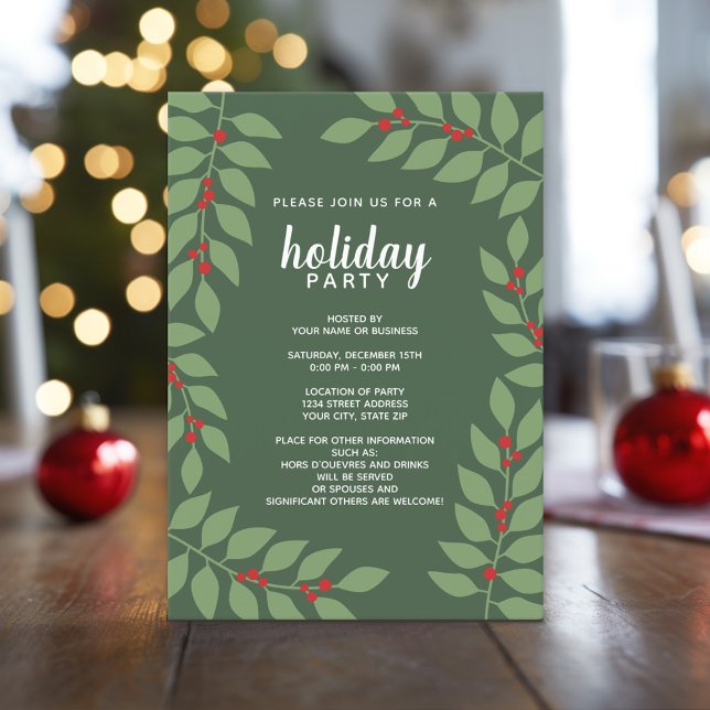 Invitation Berries modernes eucalyptus branches Fête (Custom Holiday Invitation - Modern Botanical)