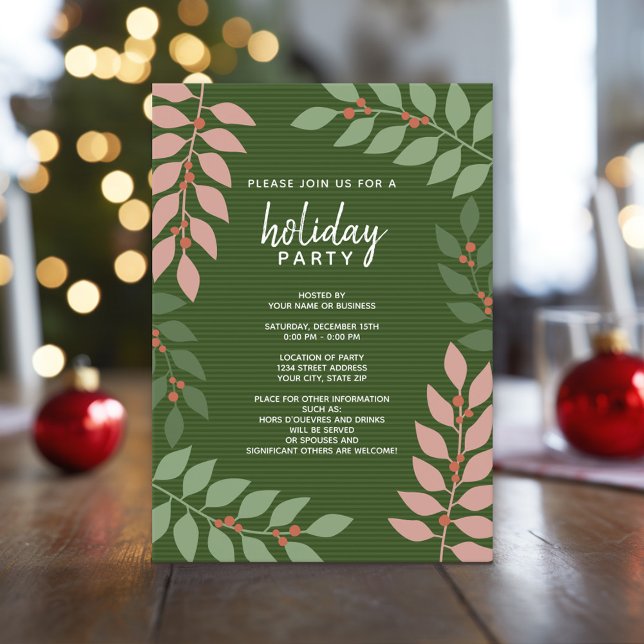 Invitation Berries modernes eucalyptus branches Fête (Custom Holiday Invitation - Modern Botanical)