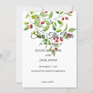 Invitation Berries roses et feuillages verts Économisez la da