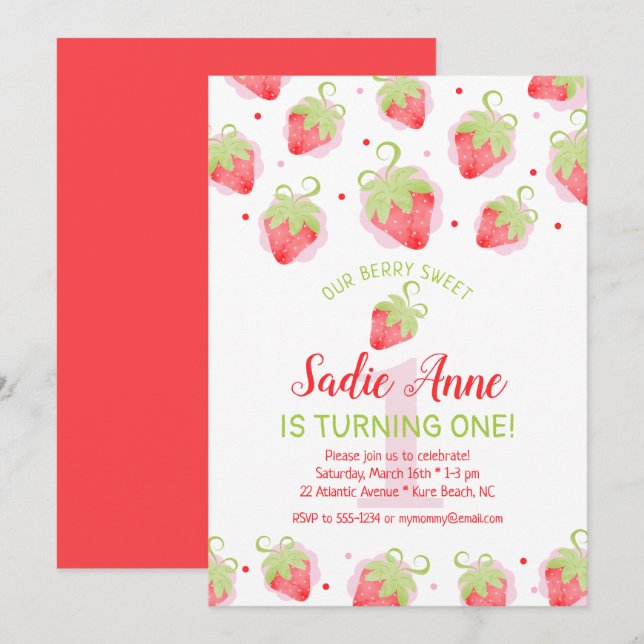 Invitation Berries rouges Berry Sweet Strawberry (Devant / Derrière)