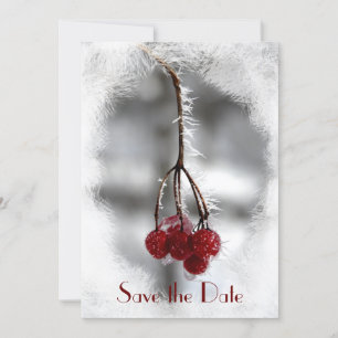 Invitation Berries rouges et gel Mariage d'hiver Enregistrer