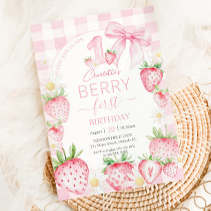 Invitation Berry 1er Anniversaire de fraises roses mignonnes