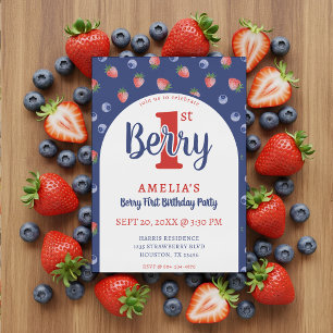 Invitation Berry 1er Anniversaire Fraise Bleu bleuet fraise