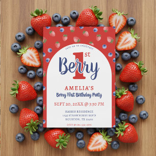 Invitation Berry 1er Anniversaire Fraise Blueberry Red