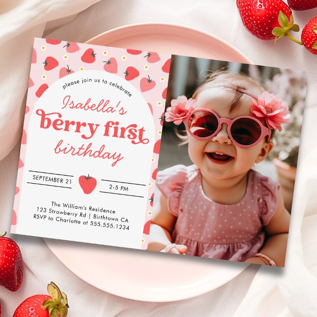 Invitation Berry 1er anniversaire Fraise photo (Créateur téléchargé)