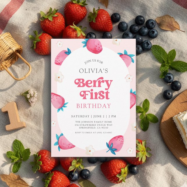 Invitation Berry 1er Anniversaire Fraise Première fête d'anni (Créateur téléchargé)