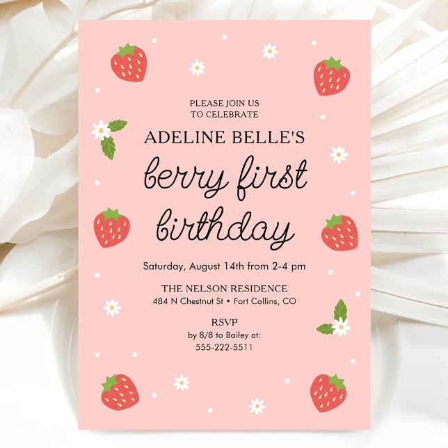 Invitation Berry 1er Anniversaire Fraise Première fête d'anni (Créateur téléchargé)