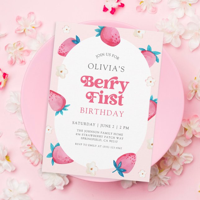 Invitation Berry 1er Anniversaire Fraise Première fête d'anni (Créateur téléchargé)