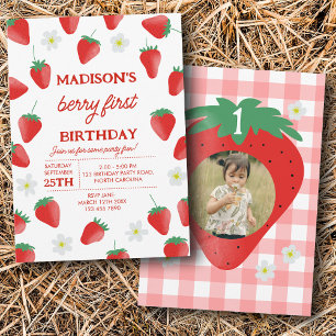 Invitation Berry 1er Anniversaire Photo fraise