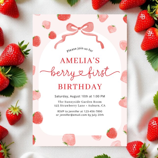 Invitation Berry 1st First Bow Strawberry Girl'anniversaire (Créateur téléchargé)