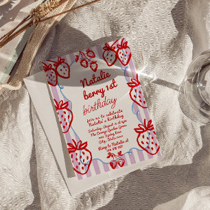 Invitation Berry 1st Hand Drawberry Girl Fun Anniversaire