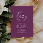 Invitation Berry à feuille minimale violet 40e anniversaire I<br><div class="desc">Cette invitation minimale aux 40e anniversaire de la baie de feuilles pourpre est parfaite pour une fête d'anniversaire de boho. Le design se compose d'une simple silhouette de feuilles de verdure dans une couleur violet d'été romantique avec un style bohème minimaliste de jardin.</div>
