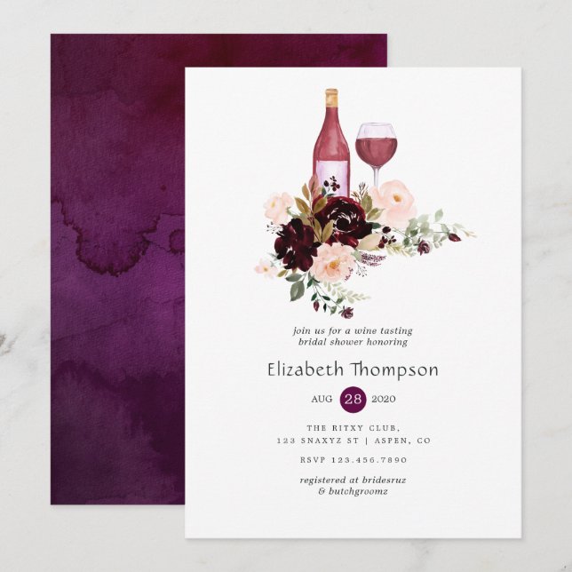 Invitation Berry and Blush Floral Wine Tasting Bridal Shower (Devant / Derrière)