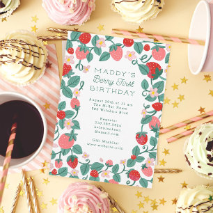 Invitation Berry aux fraises, fête d'anniversaire
