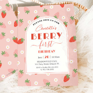 Invitation Berry aux fraises mignonnes 1er anniversaire