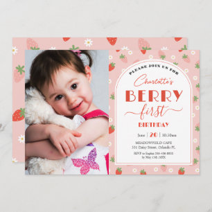 Invitation Berry aux fraises mignonnes 1er anniversaire Photo