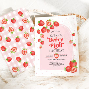 Invitation Berry aux fraises mignonnes Premier 1er anniversai