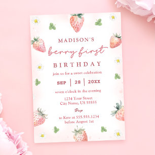 Invitation Berry aux fraises mignonnes Premier 1er anniversai