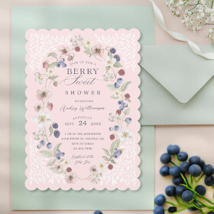 Invitation Berry Baby shower doux Fleurs et baies sauvages