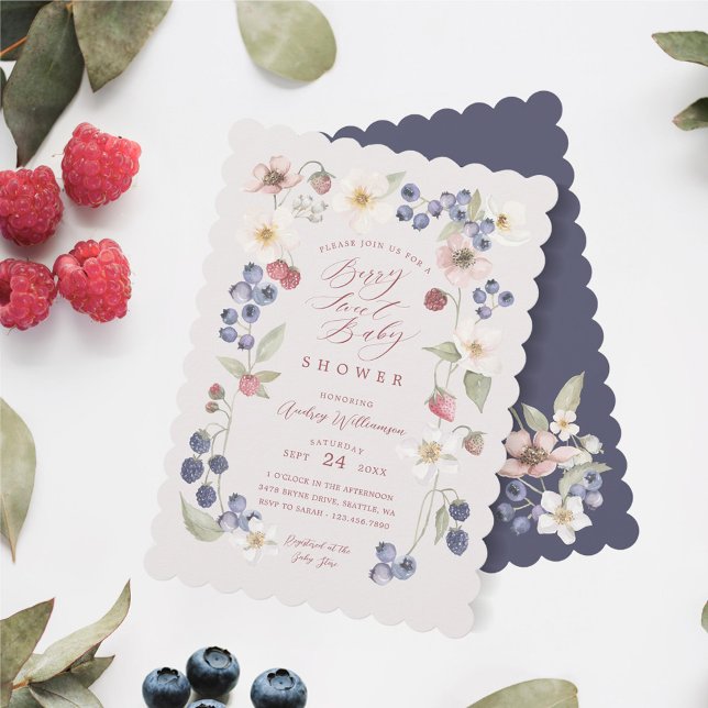 Invitation Berry Baby shower doux Fleurs et baies sauvages (Berry Sweet Baby Shower Wild Berries & Flowers Invitation)
