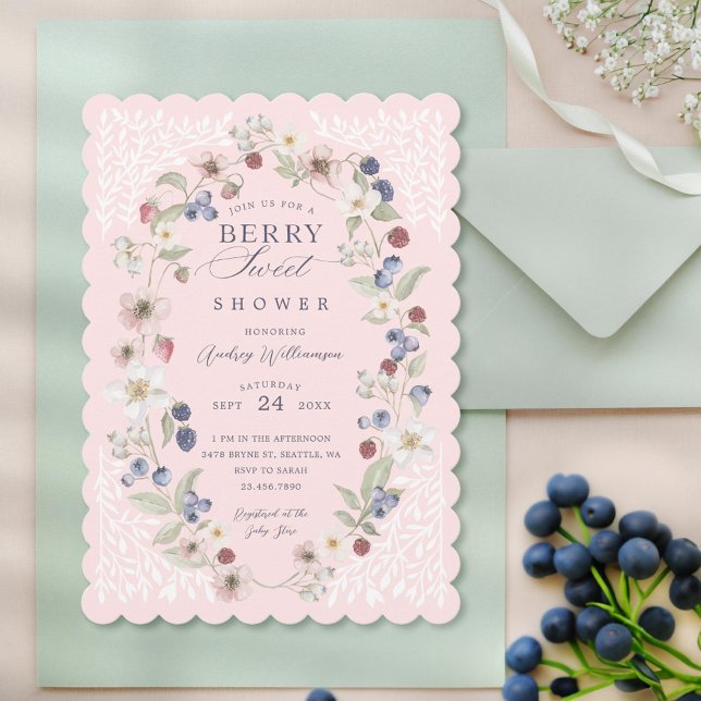 Invitation Berry Baby shower doux Fleurs et baies sauvages (Berry Sweet Baby Shower Wild Berries & Flowers Invitation)