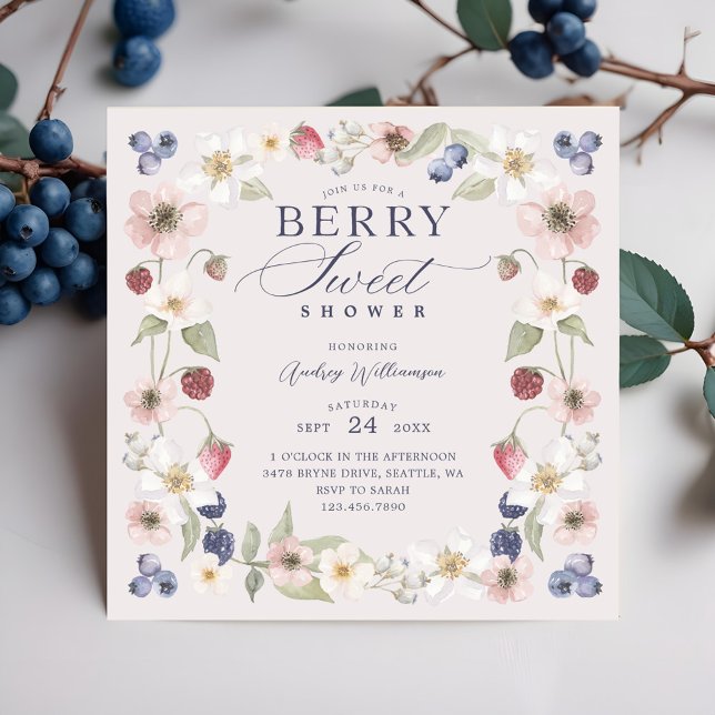 Invitation Berry Baby shower doux Fleurs et baies sauvages (Berry Sweet Baby Shower Wild Berries & Flowers Invitation)