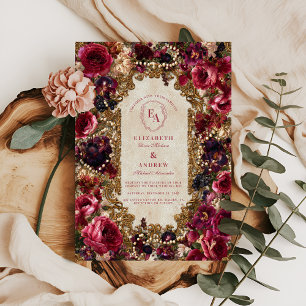 Invitation Berry baroque et Mariage floral bourguignon