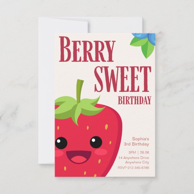 Invitation Berry Bird Strawberry Party (Devant)