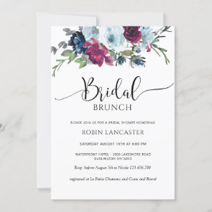 Invitation Berry, Bleu, Bourgogne Floral Brunch/Douche