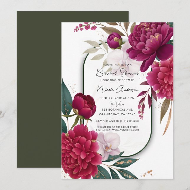 Invitation Berry Bloom Garden Floral Glam Bridal Shower (Devant / Derrière)