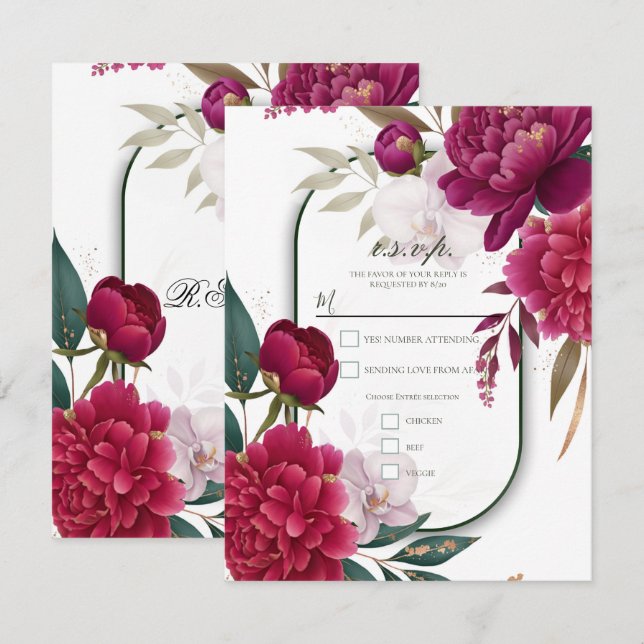 Invitation Berry Bloom Garden Floral Glam Wedding R.S.V.P. (Devant / Derrière)